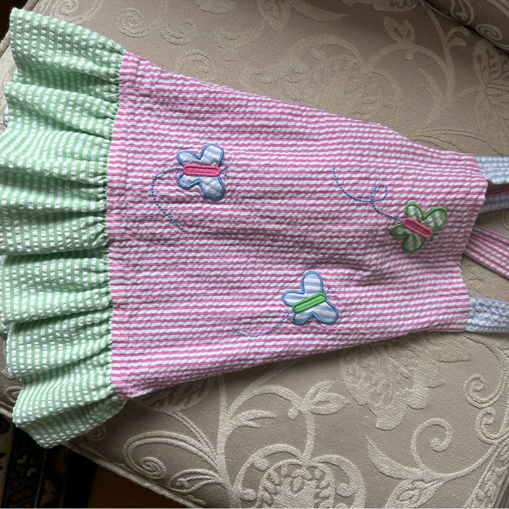 Florence Eisman Reversible Seersucker Floral Embroidered Kids Dress